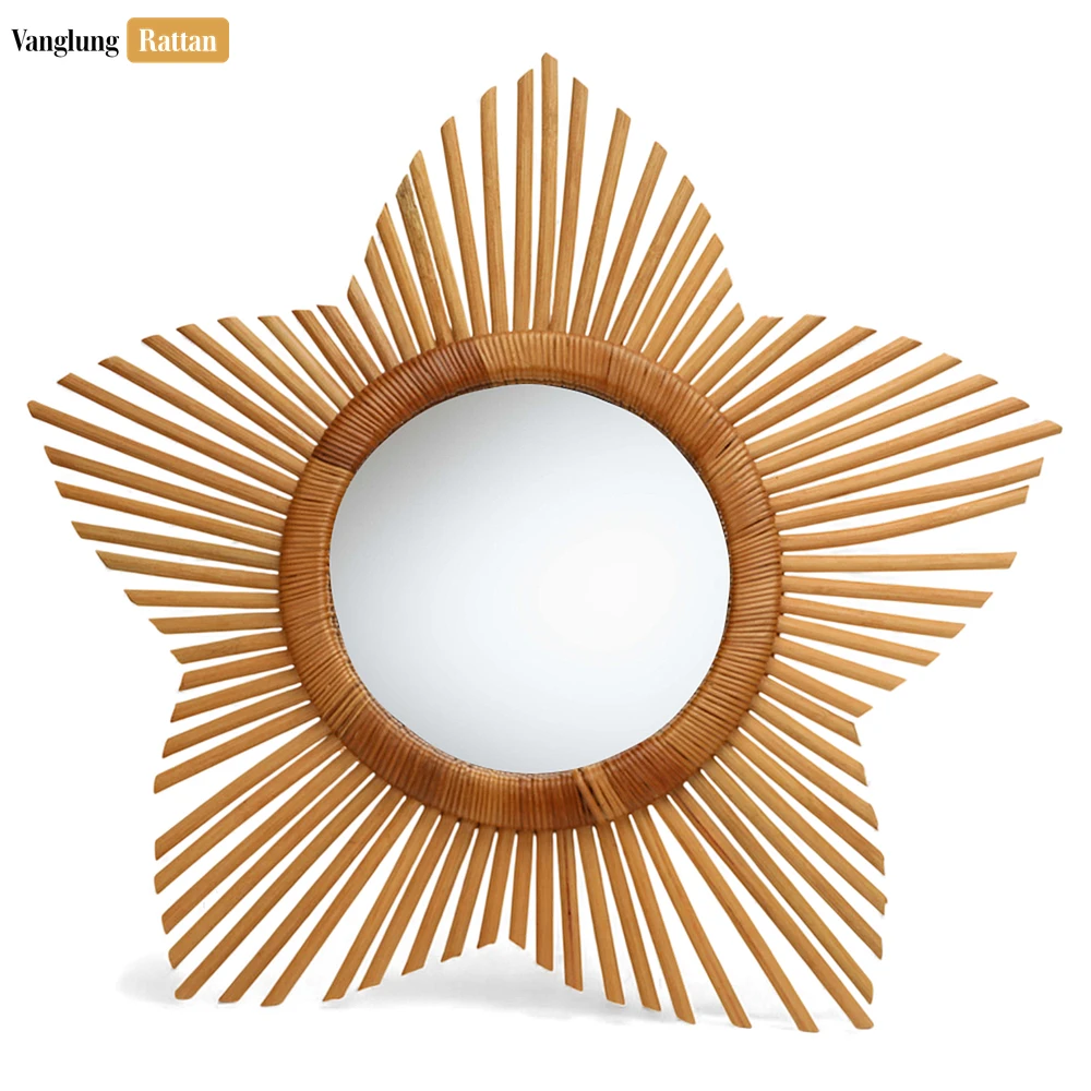 Star-Shaped Coiled Bamboo Wall Mirror - Natural Starburst Home Decor Accent - DC0325008-1.webp