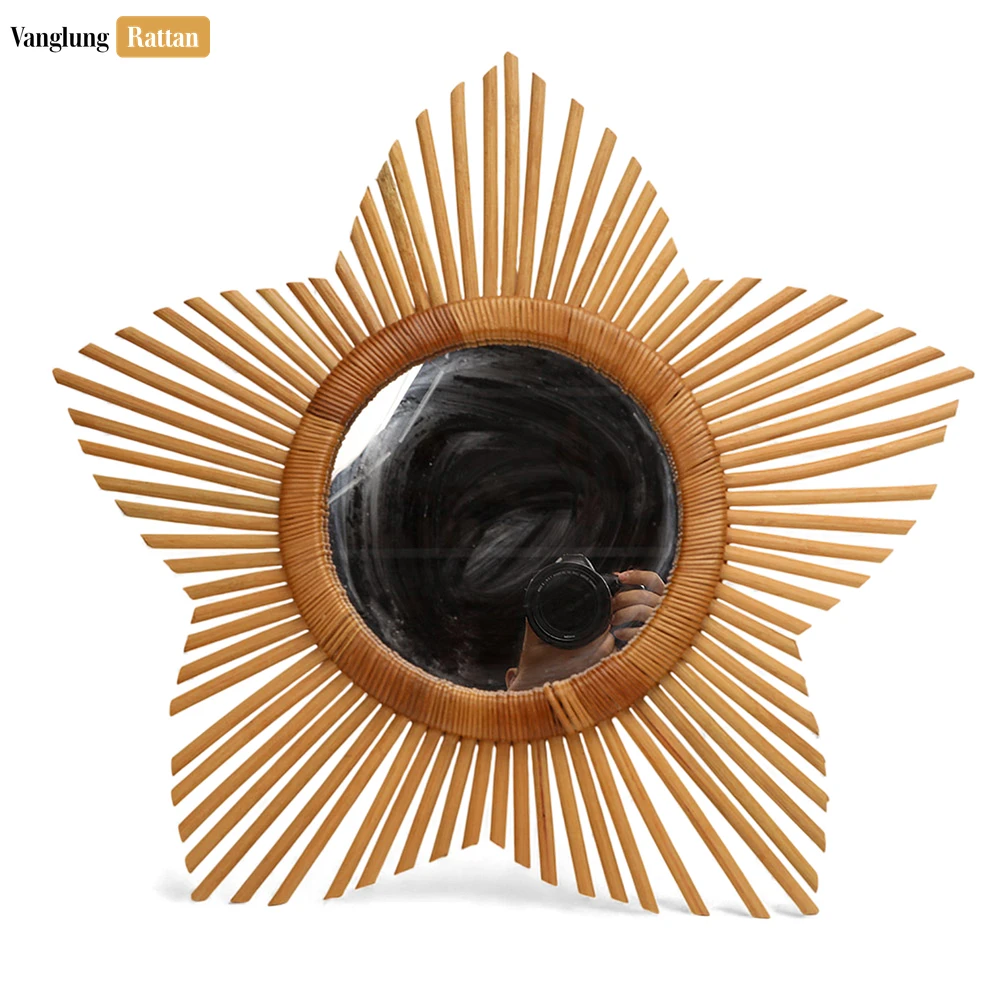 Star-Shaped Coiled Bamboo Wall Mirror - Natural Starburst Home Decor Accent - DC0325008-2.webp