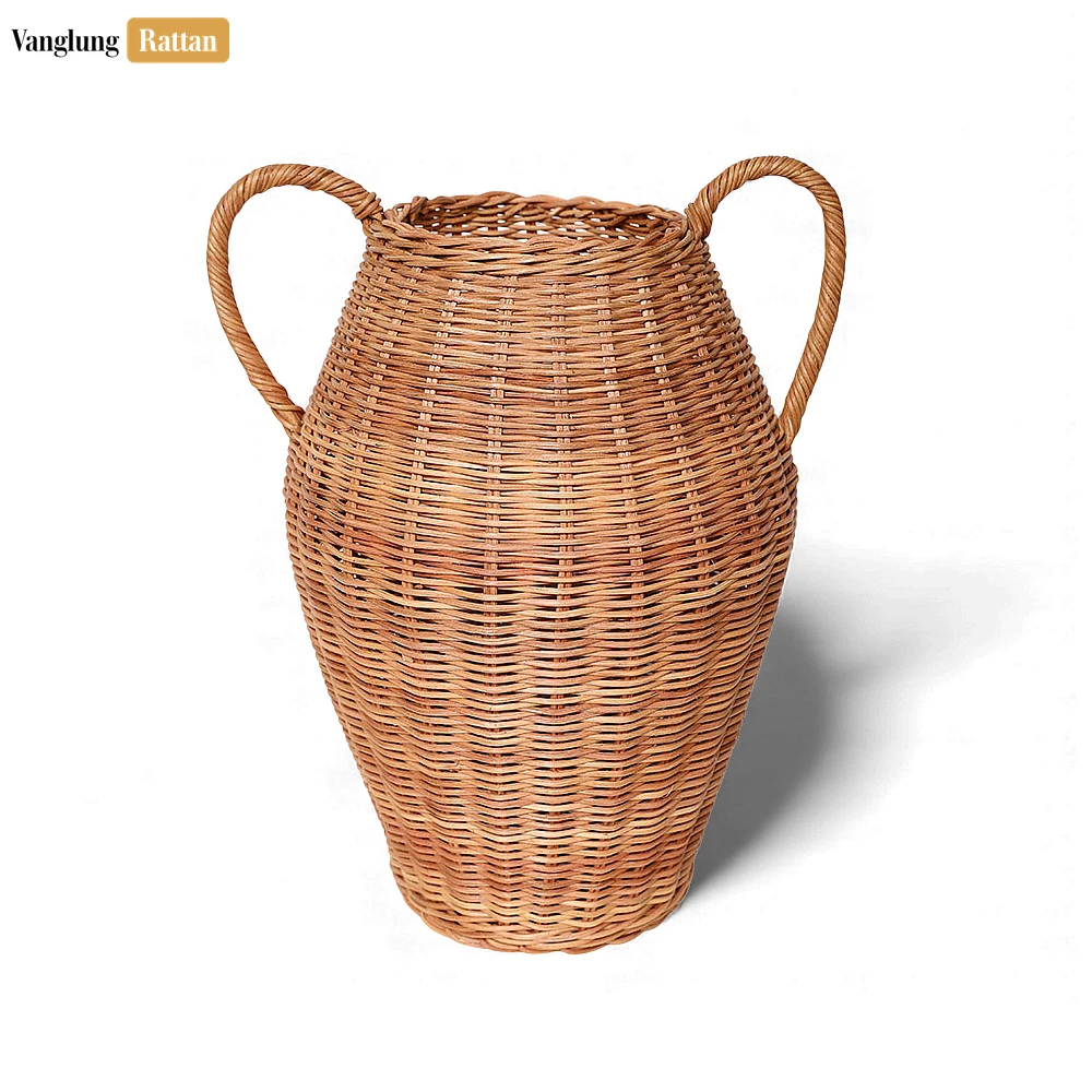 Tall Core Rattan Amphora Vase with Handles - Rustic Christmas Floor Décor - DCVA26005-1.webp