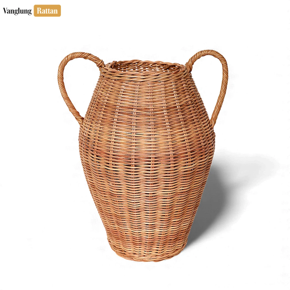 Tall Core Rattan Amphora Vase with Handles - Rustic Christmas Floor Décor - DCVA26005-2.webp