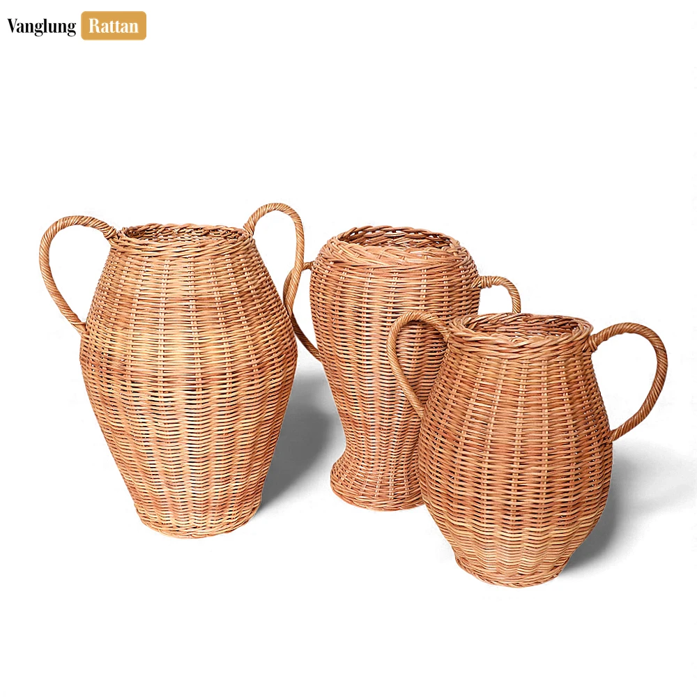 Tall Core Rattan Amphora Vase with Handles - Rustic Christmas Floor Décor - DCVA26005 - 🏠 Applications