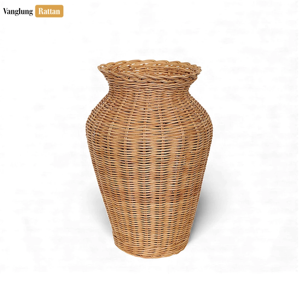 Tall Core Rattan Vase with Flared Rim - Rustic Christmas Floor Décor - DCVA26003-1.webp