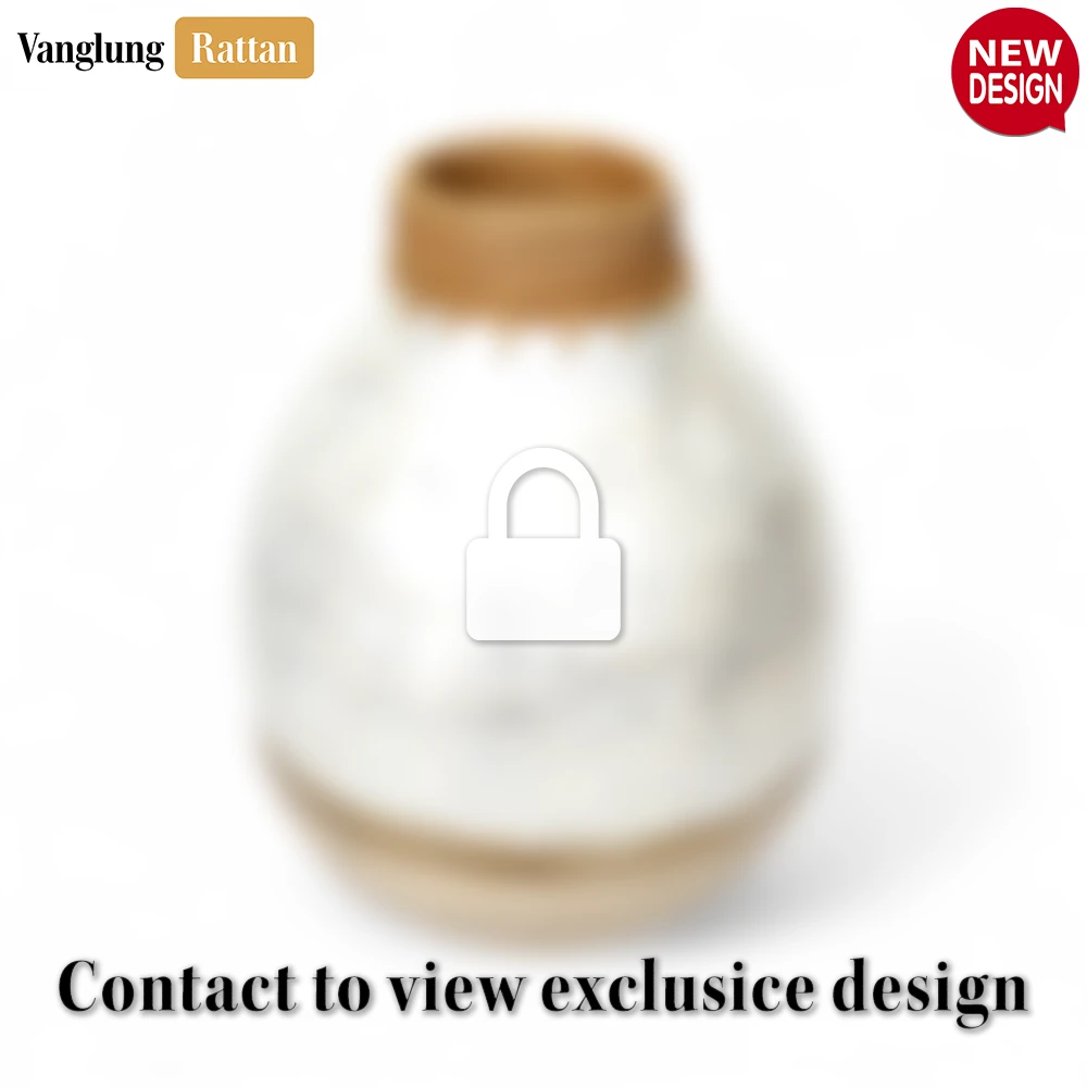 Tall Mother of Pearl Tapered Vase with Rattan Collar - Rustic Glam Christmas Decor - DCVA25009B-1.webp