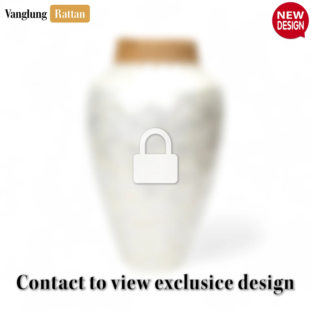 White Pearl Vase with Woven Rattan Trim - New Year's Rustic Accent - DCVA25008-1.webp