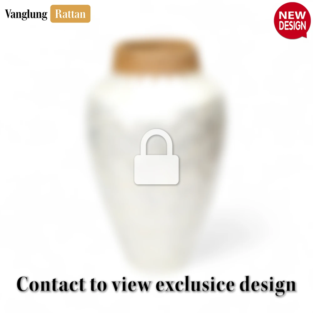 White Pearl Vase with Woven Rattan Trim - New Year's Rustic Accent - DCVA25008-2.webp