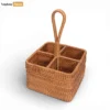Brown Honey Straw Rattan Picnic and Party Cutlery Holder - Portable Woven Caddy for Outdoor Meal Use - TWH01004-1.webp
