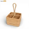 Green Straw Rattan Picnic and Party Cutlery Holder - Portable Woven Caddy for Outdoor Meal Use - TWH01005-1.webp
