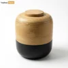 Wholesale Two-Tone Coiled Bamboo Cremation Urn - Matte Black and Natural Wood Funeral Vase for Ash Use - UR0526004-1.webp