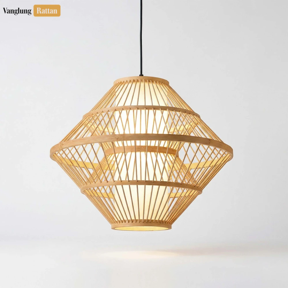 Bulk Bamboo Slatted Light Shade - Modern Diamond Pendant for Professional Hospitality Use - LAB260112 - 🏢 Applications