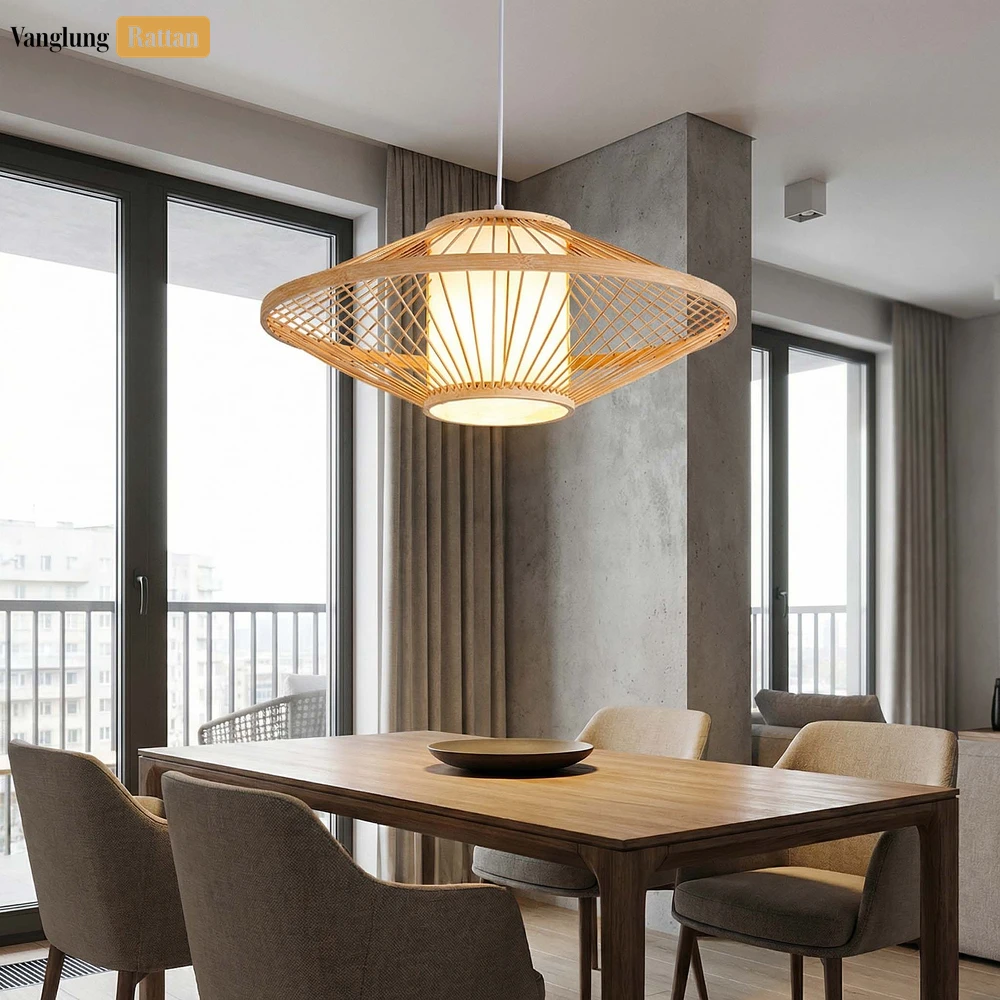 Wholesale Bamboo UFO Lampshade - Geometric Pendant Light for Hotel and Restaurant Use - LAB260114 - 🏆 Why Choose VanglungRattan for Your Bamboo Lighting Needs