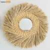 Boho Natural Woven Seagrass Straw Fringe Round Wall Mirror - Direct ODM Product Manufacturer - MI260103-1.webp