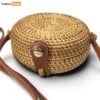 Custom Classic Round Wicker Straw Rattan Crossbody Bag with Leather Strap - ODM Handbag Manufacturer - BG013008-1.webp