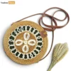 Custom Round Wicker Rattan Crossbody Bag White Floral Green Lining - ODM Handbag Manufacturer - BG013005-1.webp