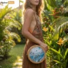 Handmade Round Rattan Wicker Straw Crossbody Bag Blue Marble Resin - Premium fashion bag manufacturer - BG013015-1.webp