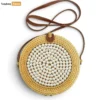 Handwoven Pearl Embellished Round Wicker Rattan Shoulder Bag - Custom Luxury Handbag Factory - BG013002-1.webp