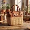 Luxury Leather Flap Water Hyacinth Tote Bag - OEM Handbag Manufacturer - BG085007-1.webp