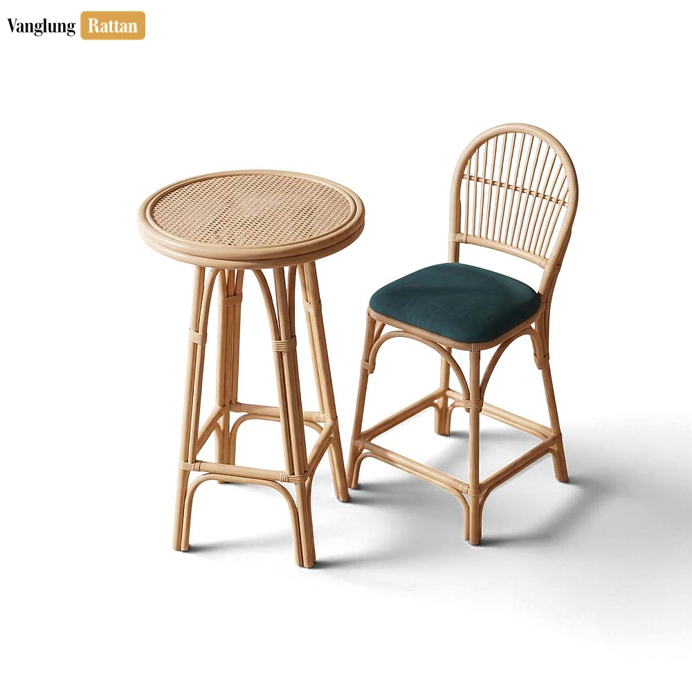 Boho High Spindle Back Bamboo Rattan Bar Chair Teal Cushion - ODM Product Manufacturer Factory - RAFU261007-2.webp