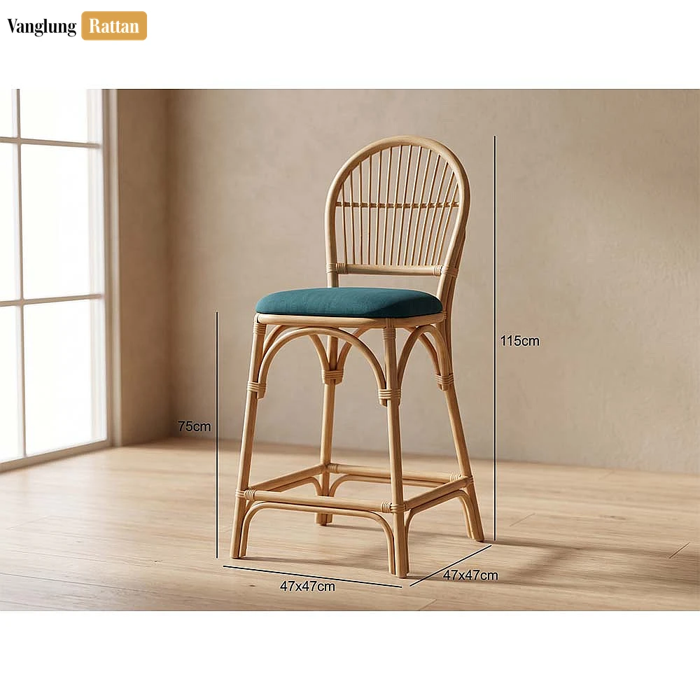 Boho High Spindle Back Bamboo Rattan Bar Chair Teal Cushion - ODM Product Manufacturer Factory - RAFU261007 - 🏠 Applications