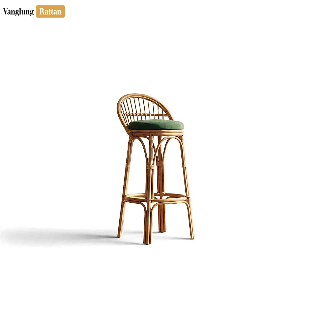 Handmade Arched Spindle Rattan Bar Stool Green Seat - Custom OEM ODM Product Manufacture - RAFU261004-1.webp
