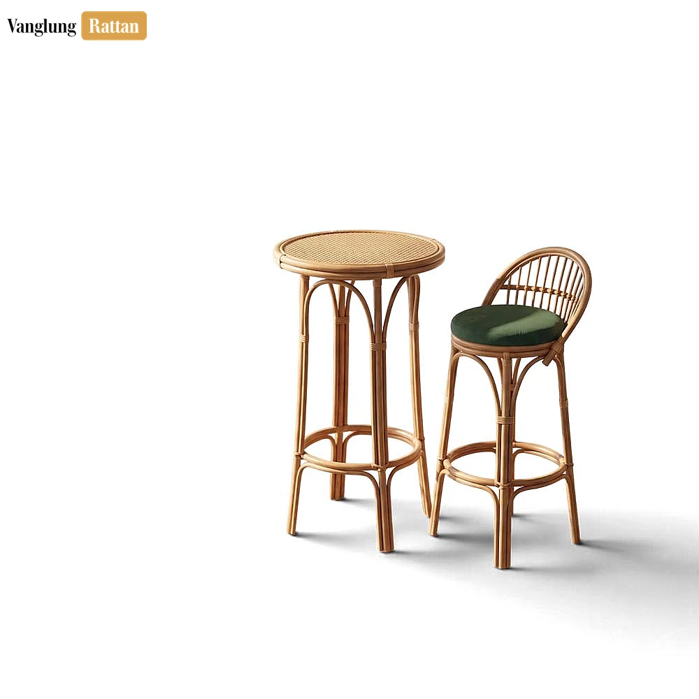 Handmade Arched Spindle Rattan Bar Stool Green Seat - Custom OEM ODM Product Manufacture - RAFU261004-2.webp