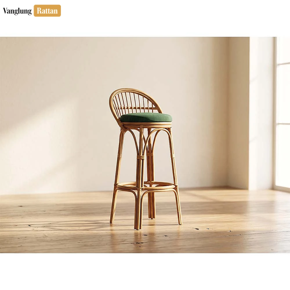 Handmade Arched Spindle Rattan Bar Stool Green Seat - Custom OEM ODM Product Manufacture - RAFU261004 - 🛋️ Applications