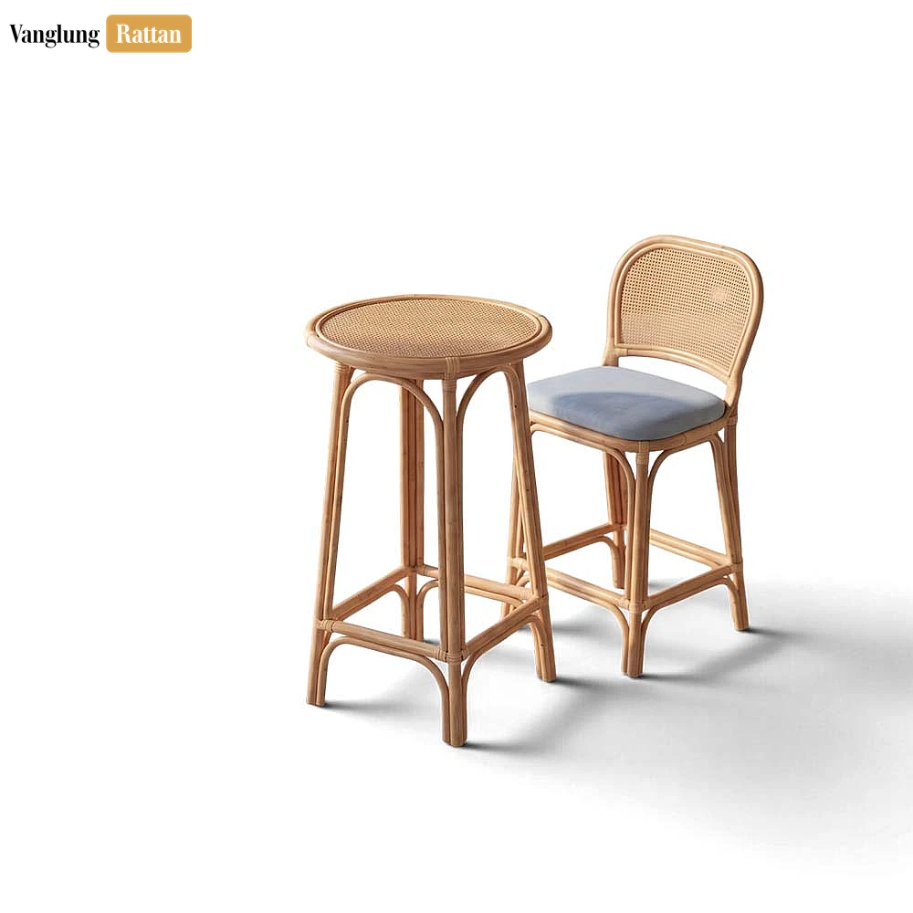 Handmade Woven Cane Webbing Rattan Bar Stool Decorative Seat - Custom OEM ODM Product Manufacturer - RAFU261006-2.webp