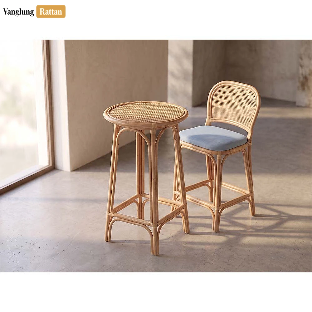 Handmade Woven Cane Webbing Rattan Bar Stool Decorative Seat - Custom OEM ODM Product Manufacturer - RAFU261006 - 🏠 Applications