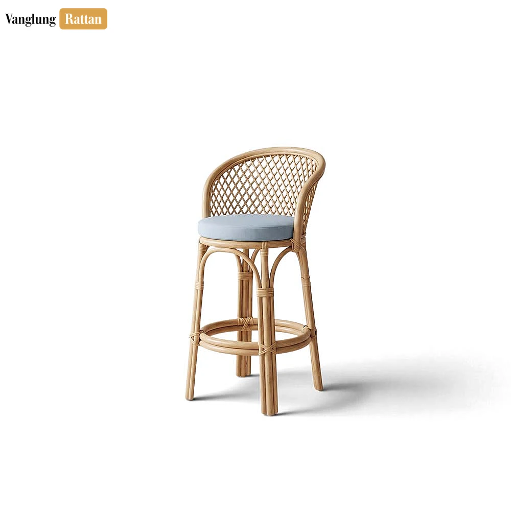 Modern Lattice Back Rattan Bar Chair Blue Cushion Stool - OEM ODM Product Manufacturer Factory - RAFU261005-1.webp