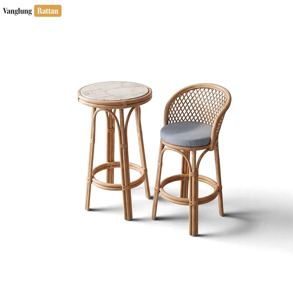 Modern Lattice Back Rattan Bar Chair Blue Cushion Stool - OEM ODM Product Manufacturer Factory - RAFU261005-2.webp