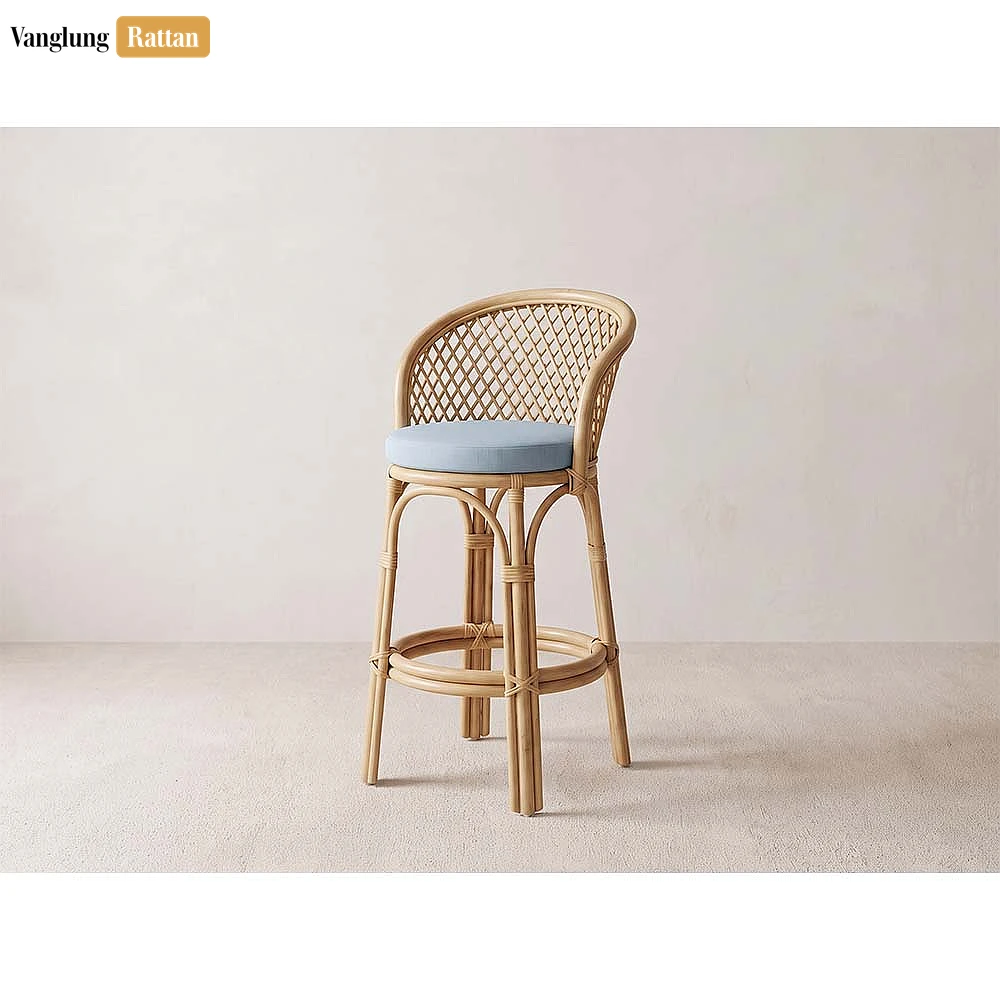 Modern Lattice Back Rattan Bar Chair Blue Cushion Stool - OEM ODM Product Manufacturer Factory - RAFU261005 - 🏠 Applications