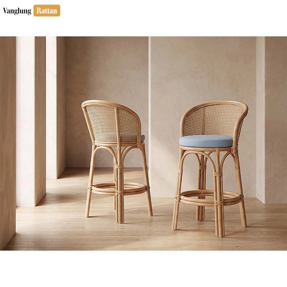 Modern Lattice Back Rattan Bar Chair Blue Cushion Stool - OEM ODM Product Manufacturer Factory - RAFU261005 - 🌟 Why Should You Buy Products at VanglungRattan?